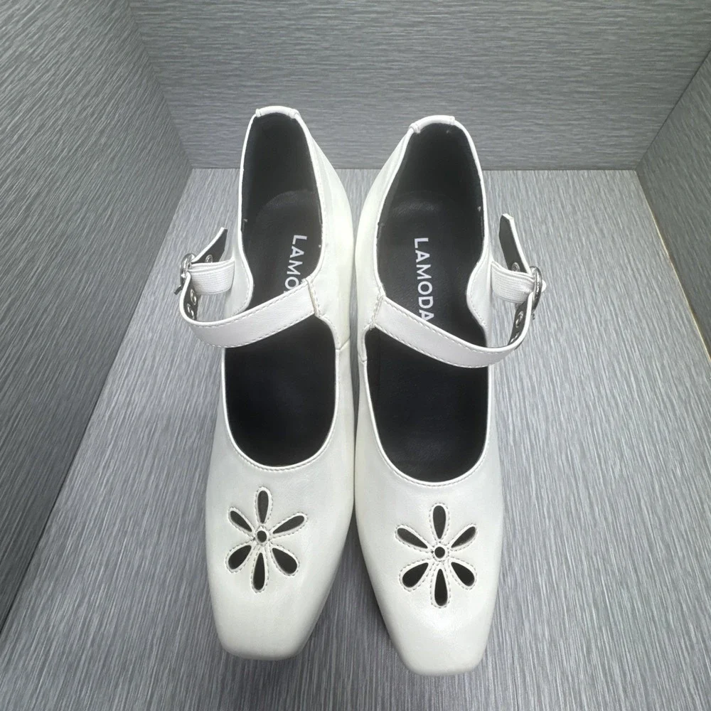Lamoda White Platform Mary Jane Heels Women's 10 Daisy Cutout Y2K Dolls Kill Alt